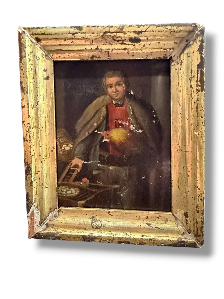 Dutch School The Poultry Merchant Oil On Zinc 19th Century-photo-1