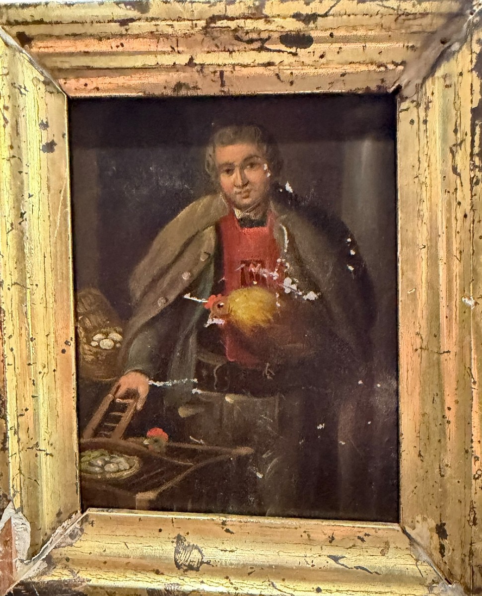 Dutch School The Poultry Merchant Oil On Zinc 19th Century