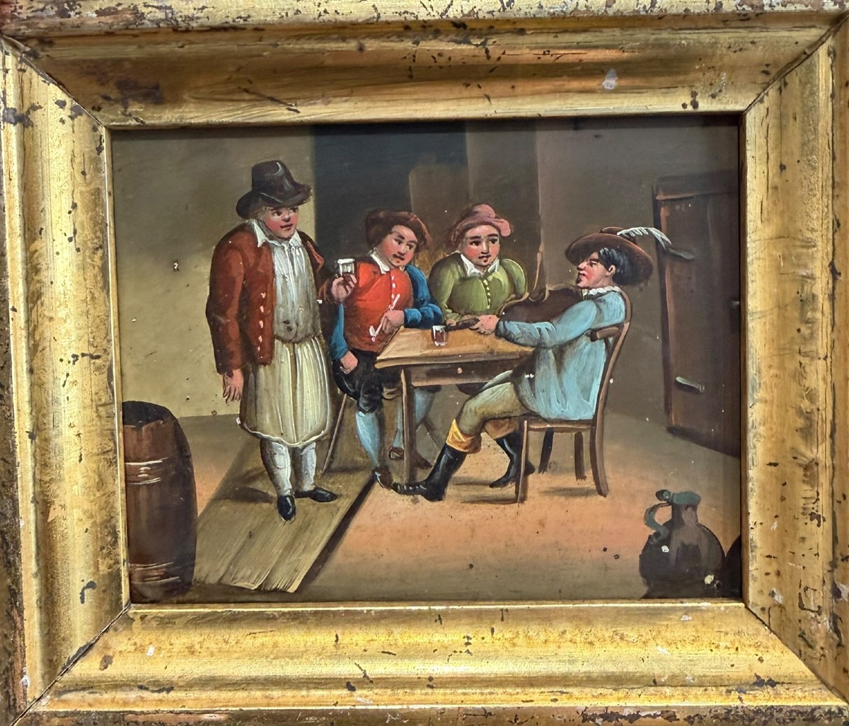 Dutch School Tavern Scene Oil On Zinc 19th Century