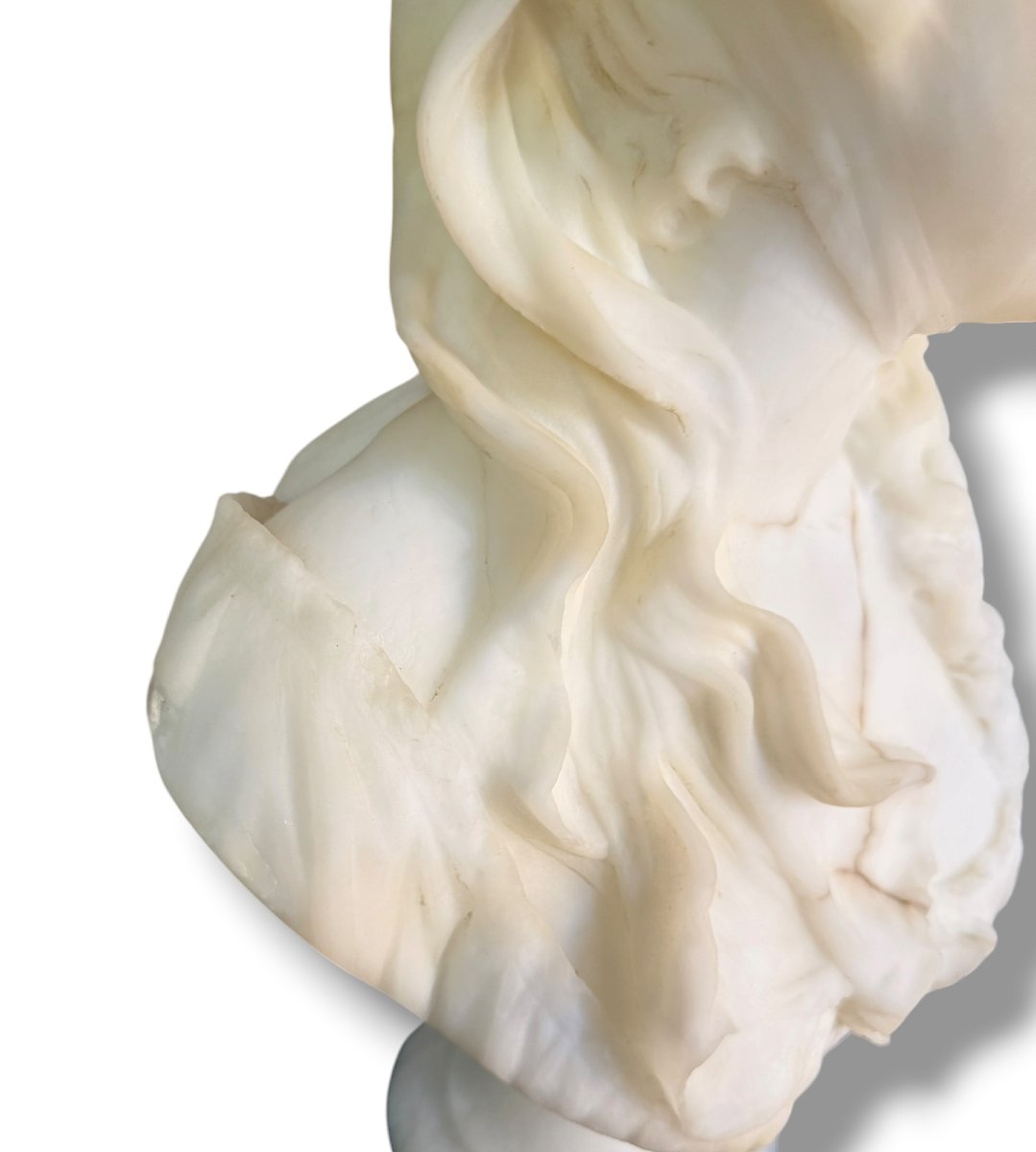 Large Alabaster Bust Of A Draped Woman Attributed To Pochini-photo-4