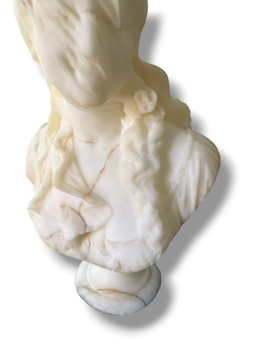 Large Alabaster Bust Of A Draped Woman Attributed To Pochini-photo-1