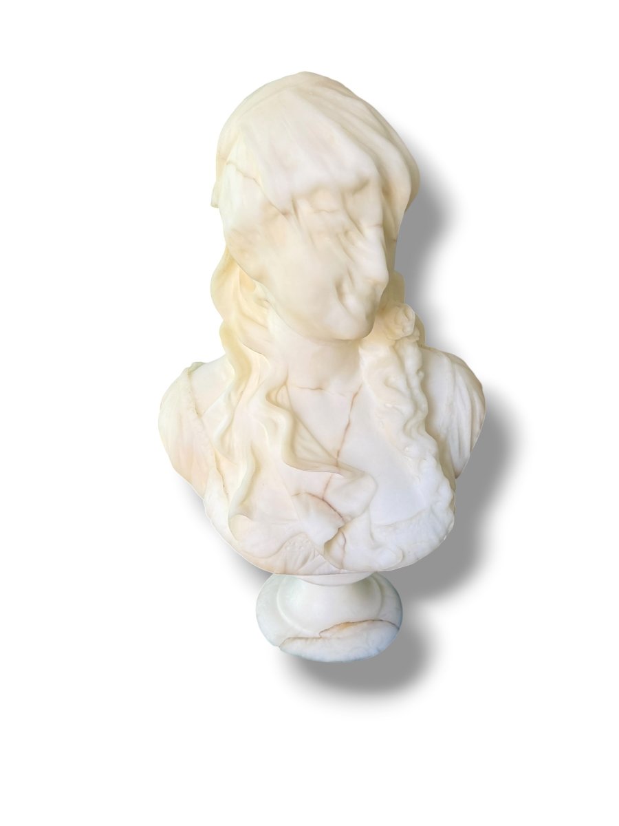 Large Alabaster Bust Of A Draped Woman Attributed To Pochini-photo-2