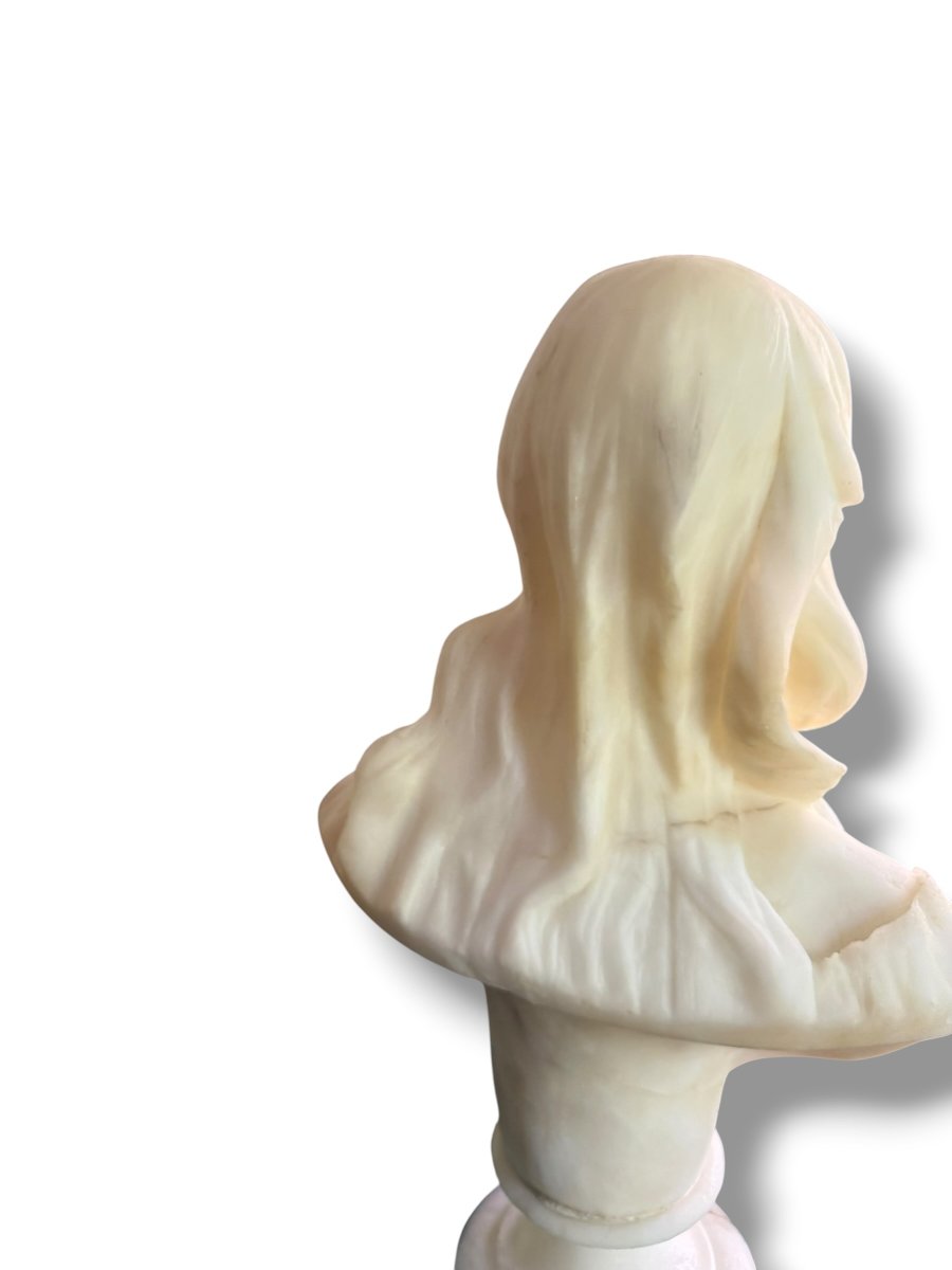 Large Alabaster Bust Of A Draped Woman Attributed To Pochini-photo-3