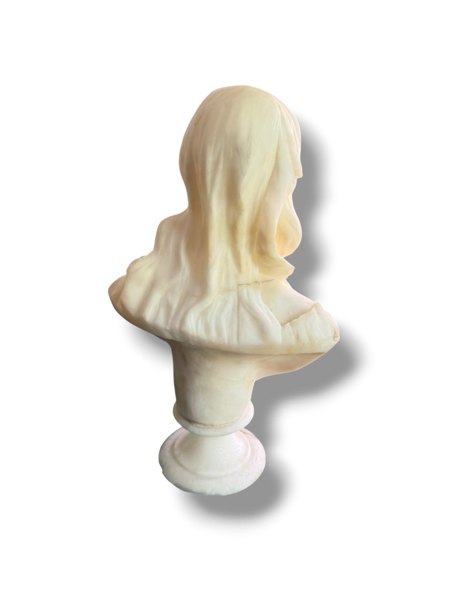 Large Alabaster Bust Of A Draped Woman Attributed To Pochini-photo-5
