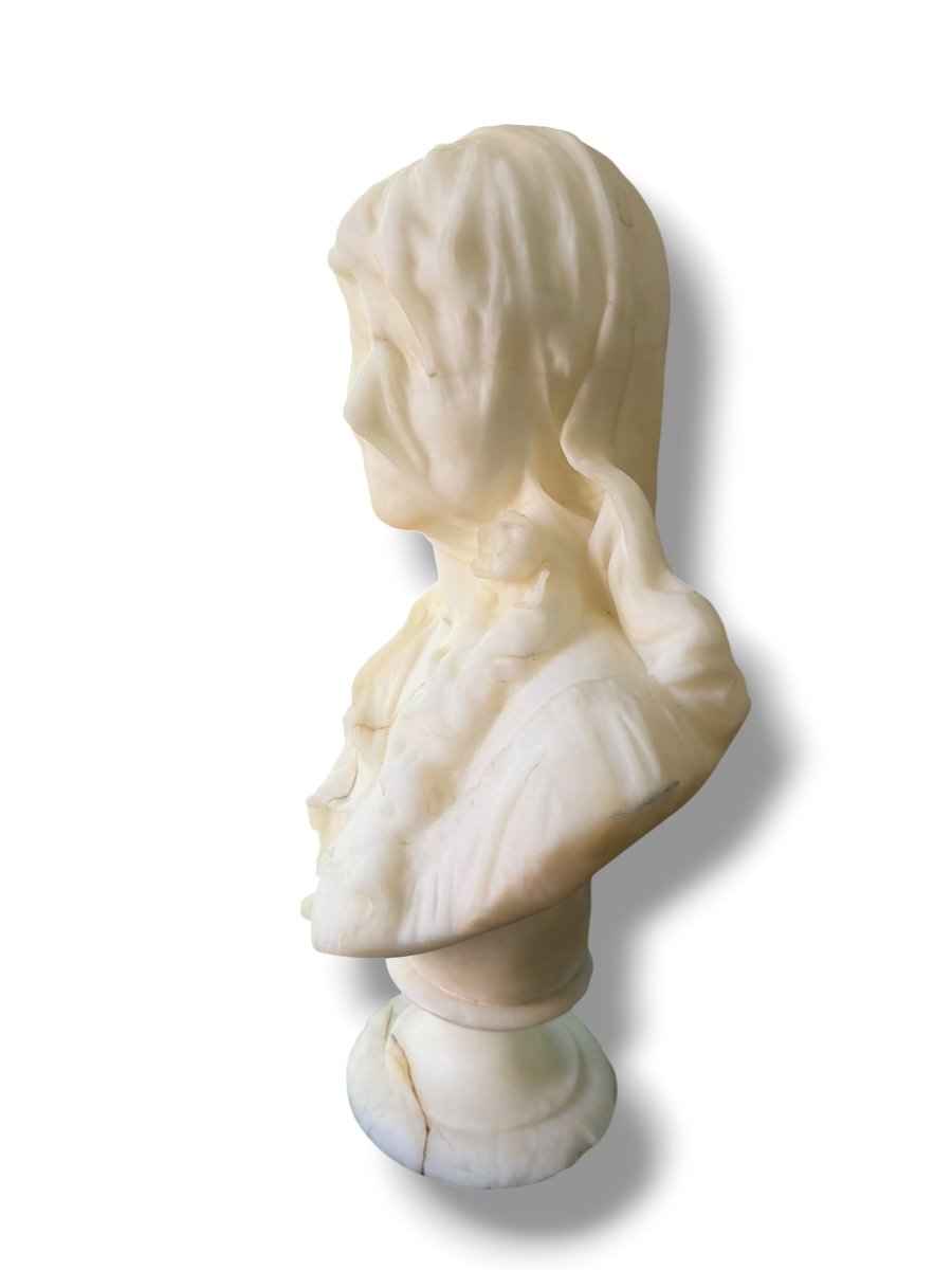 Large Alabaster Bust Of A Draped Woman Attributed To Pochini-photo-7