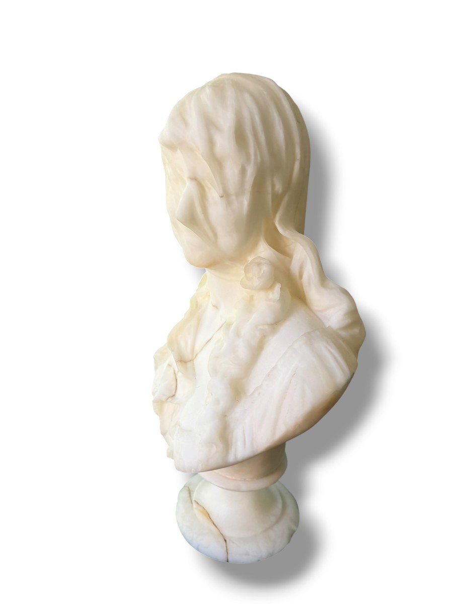 Large Alabaster Bust Of A Draped Woman Attributed To Pochini
