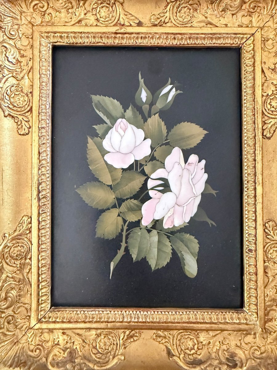 Grand Tour paire de cadres floraux italiens en pietra dura -photo-2