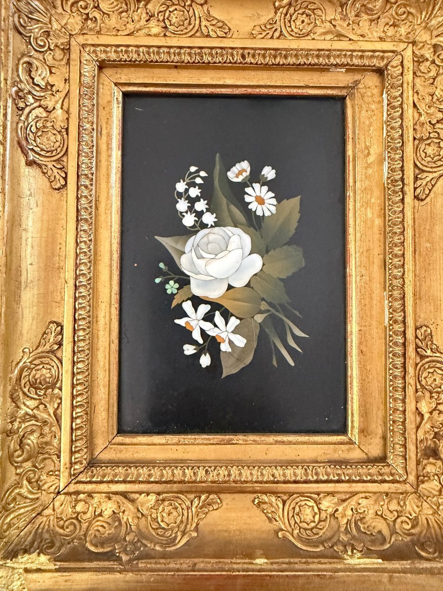 Grand Tour paire de cadres floraux italiens en pietra dura -photo-3