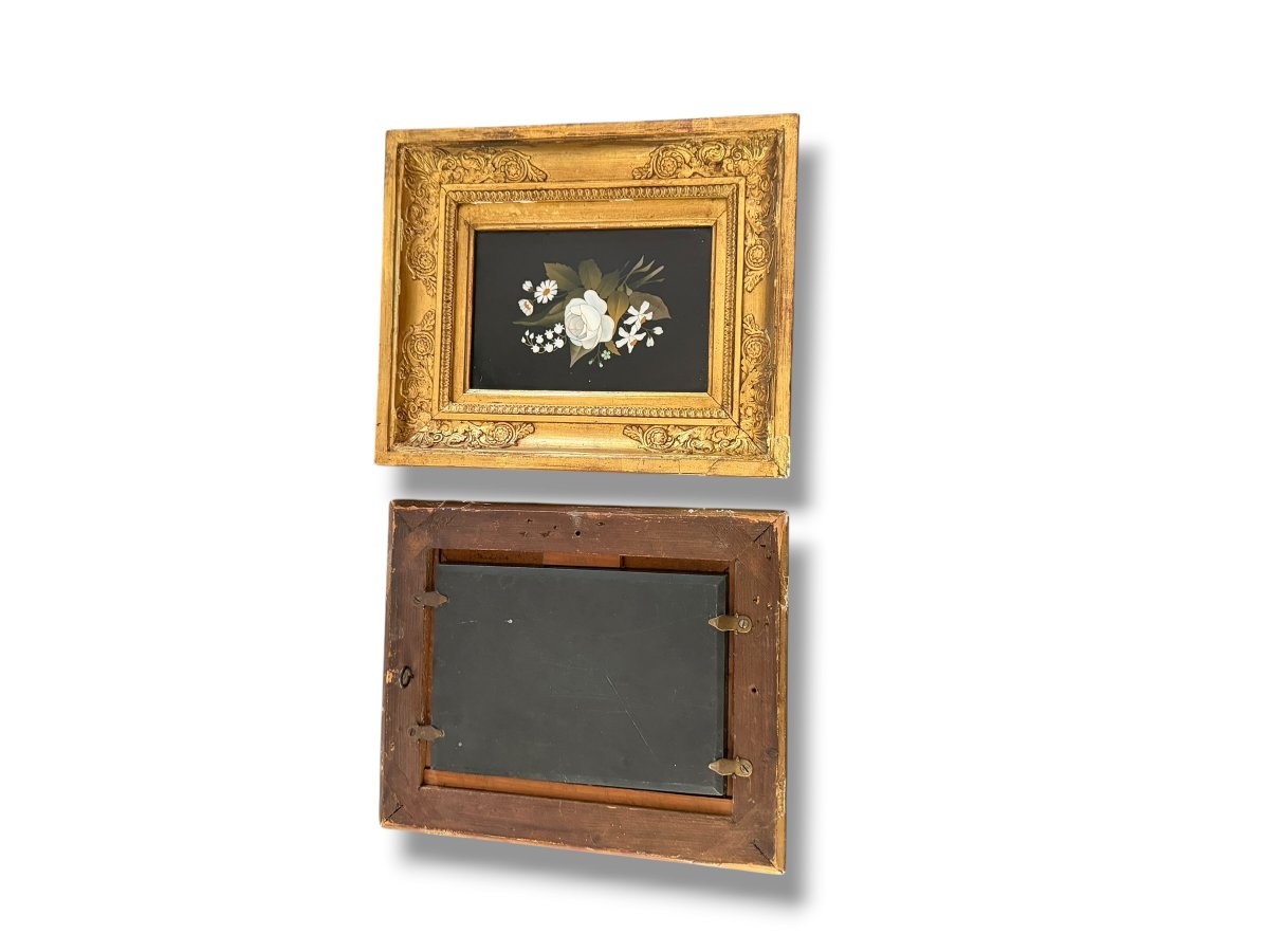 Grand Tour paire de cadres floraux italiens en pietra dura -photo-4