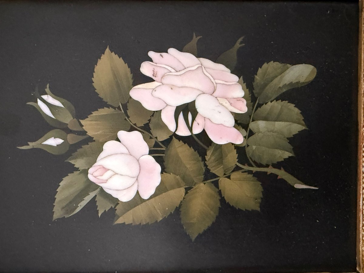 Grand Tour paire de cadres floraux italiens en pietra dura -photo-2