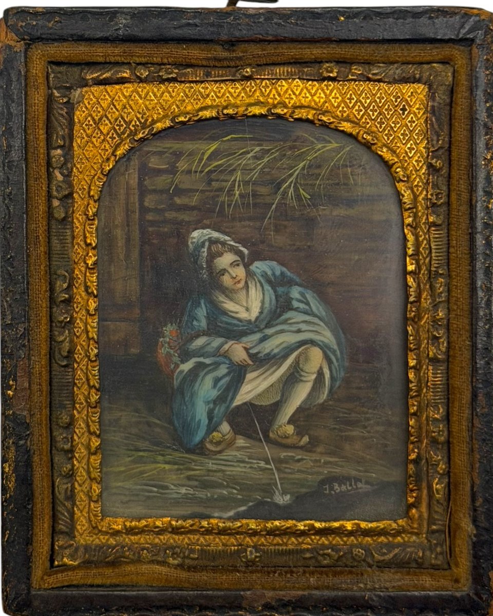 Erotica Curiosa Miniature On Paper Of A Seated Woman Signed Ballat-photo-2
