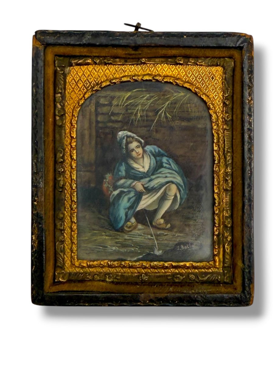 Erotica Curiosa Miniature On Paper Of A Seated Woman Signed Ballat-photo-3
