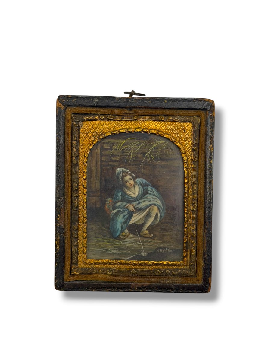 Erotica Curiosa Miniature On Paper Of A Seated Woman Signed Ballat-photo-4
