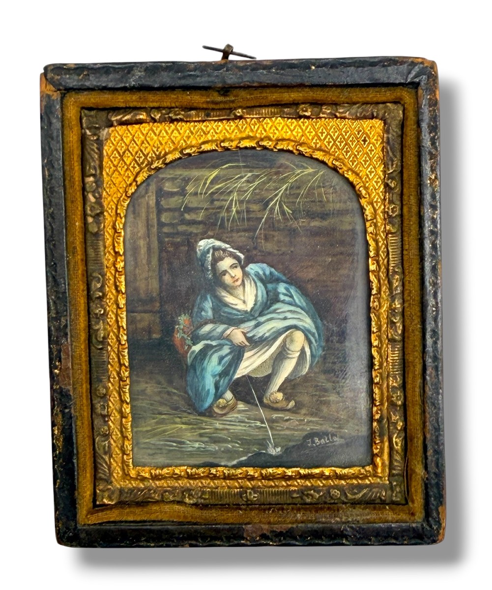 Erotica Curiosa Miniature On Paper Of A Seated Woman Signed Ballat