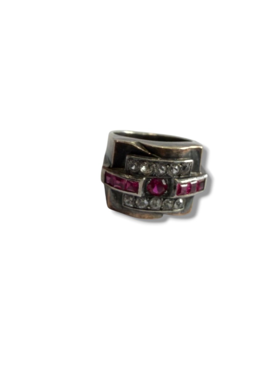Bague art deco tank argent