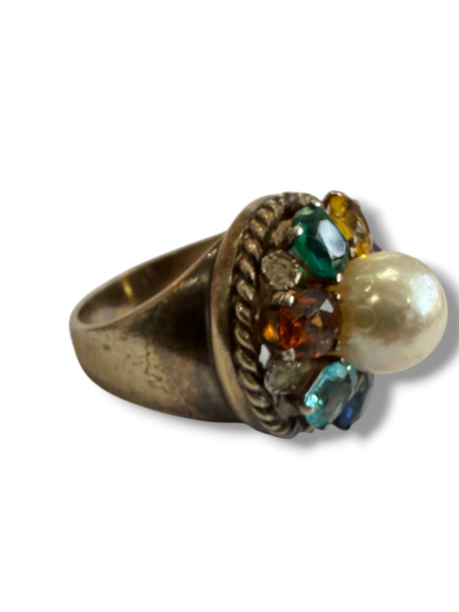 Bague or et argent perle et pierres-photo-3