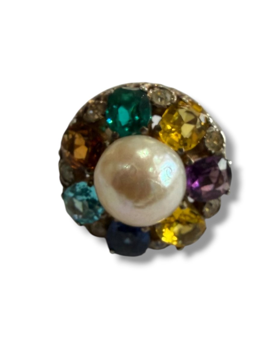 Bague or et argent perle et pierres-photo-4