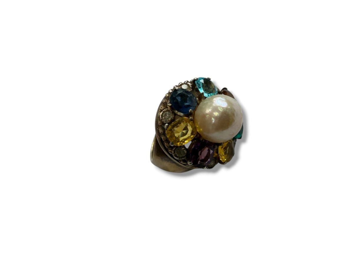 Bague or et argent perle et pierres-photo-2