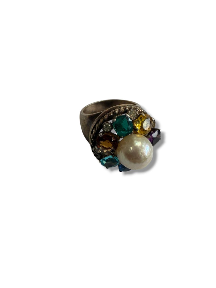 Bague or et argent perle et pierres-photo-3
