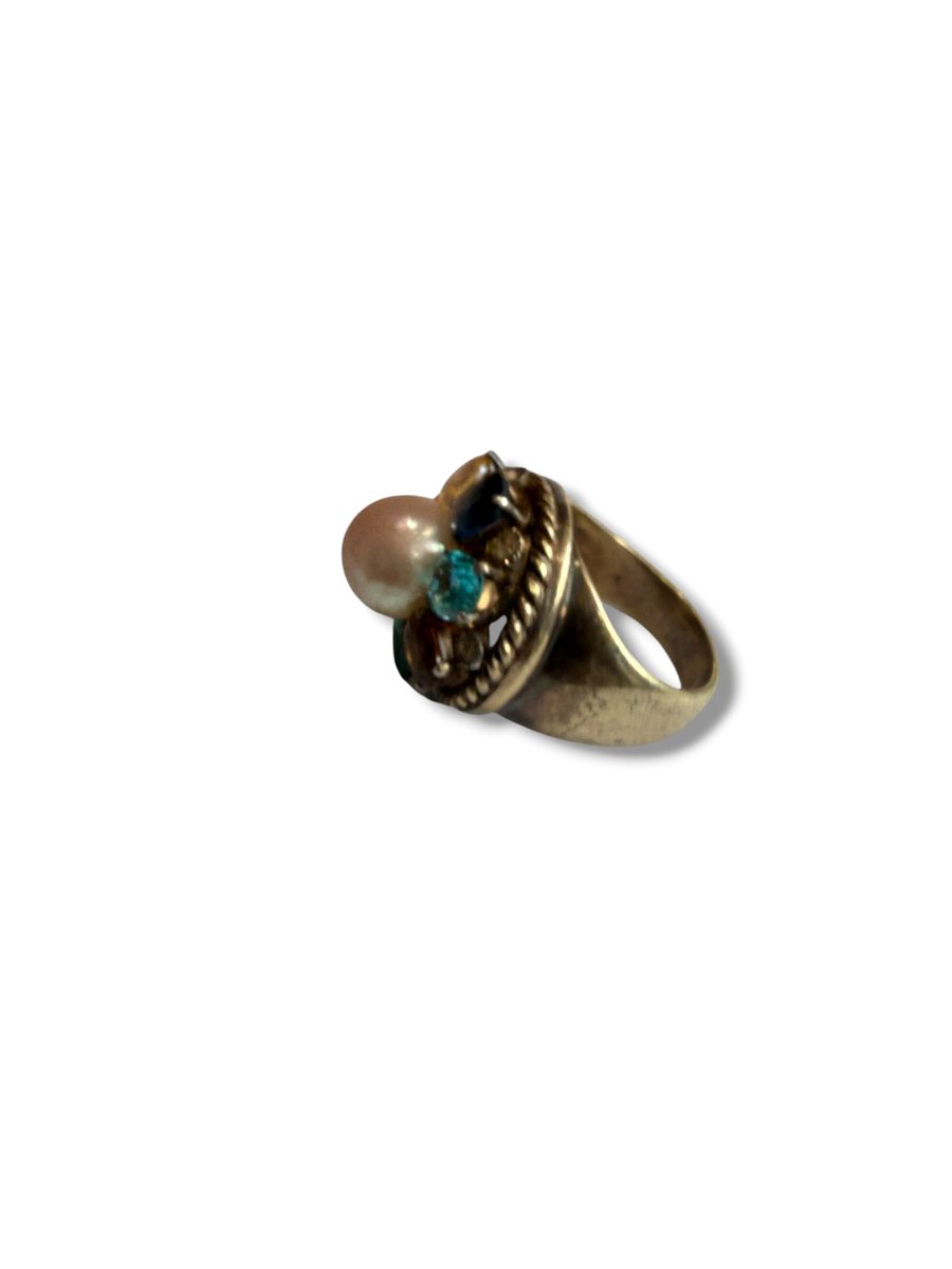 Bague or et argent perle et pierres-photo-6