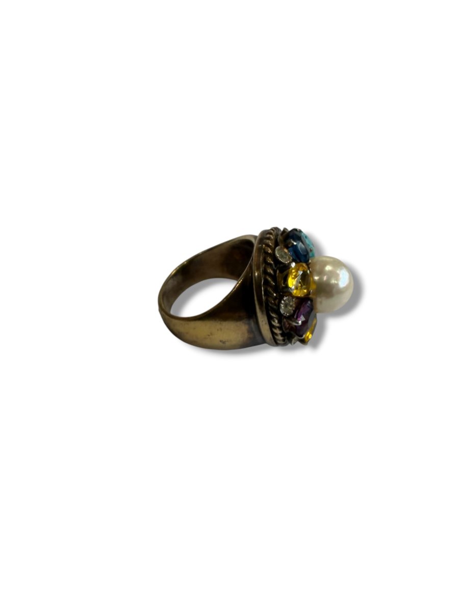 Bague or et argent perle et pierres-photo-7