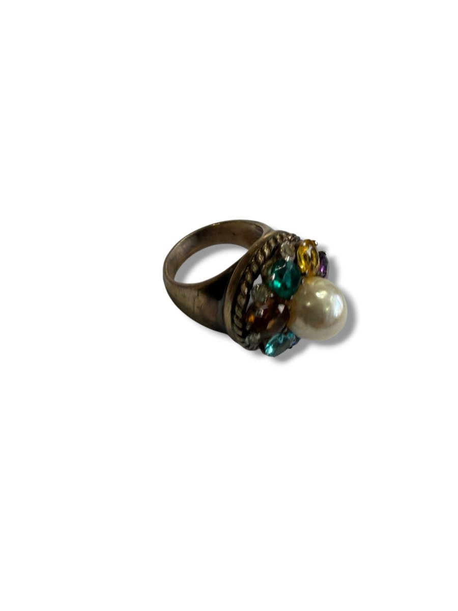 Bague or et argent perle et pierres