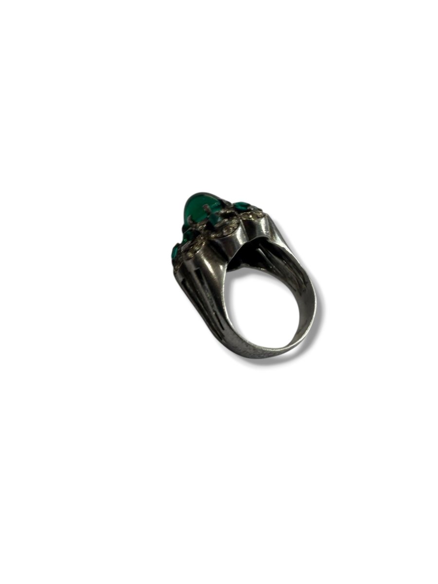 Bague art deco argent pierres vertes-photo-2