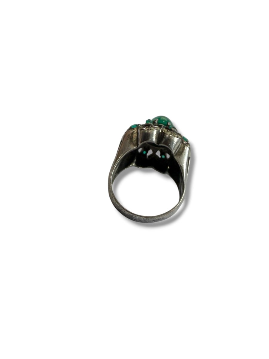 Bague art deco argent pierres vertes-photo-3
