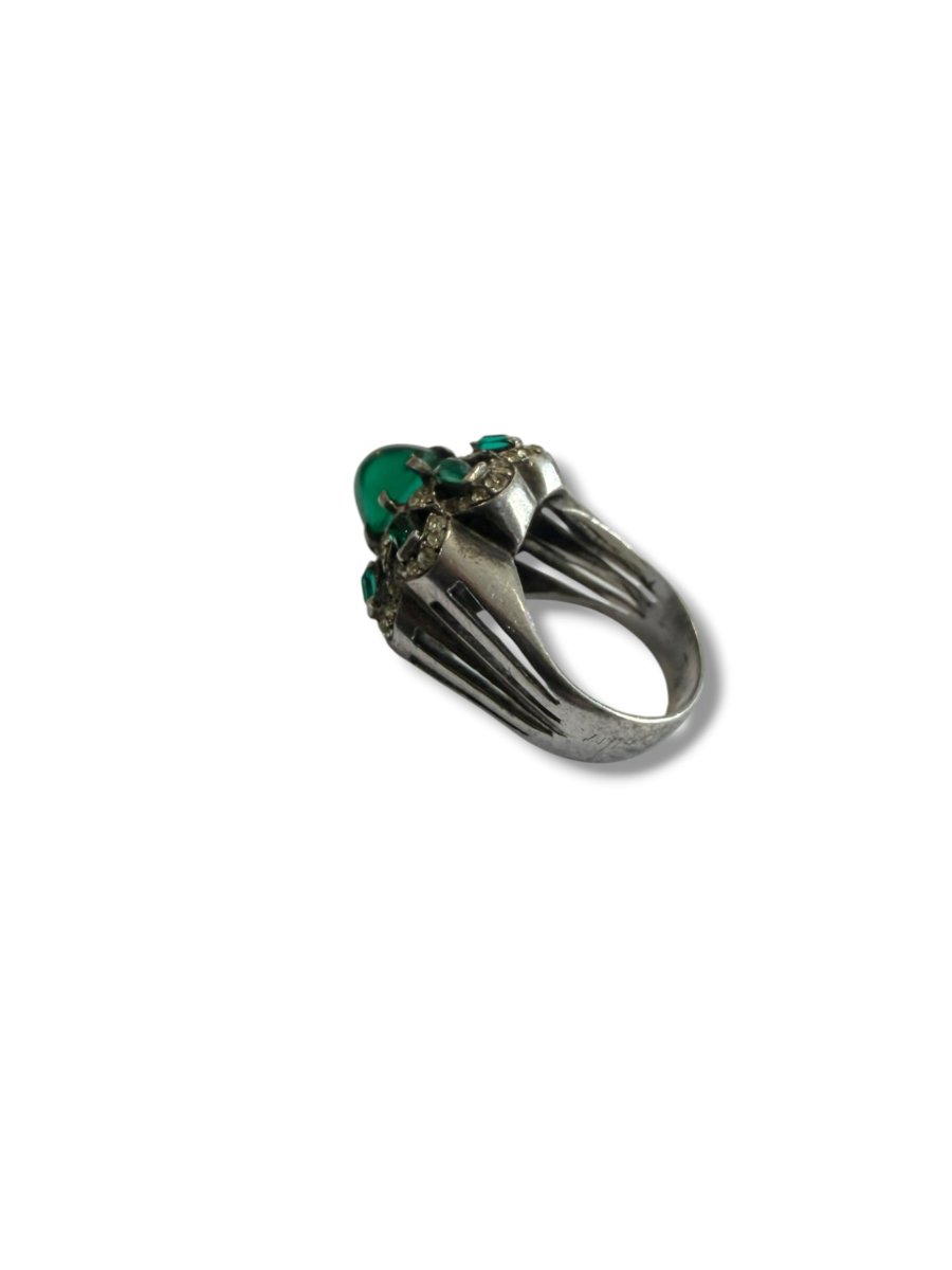 Bague art deco argent pierres vertes-photo-4