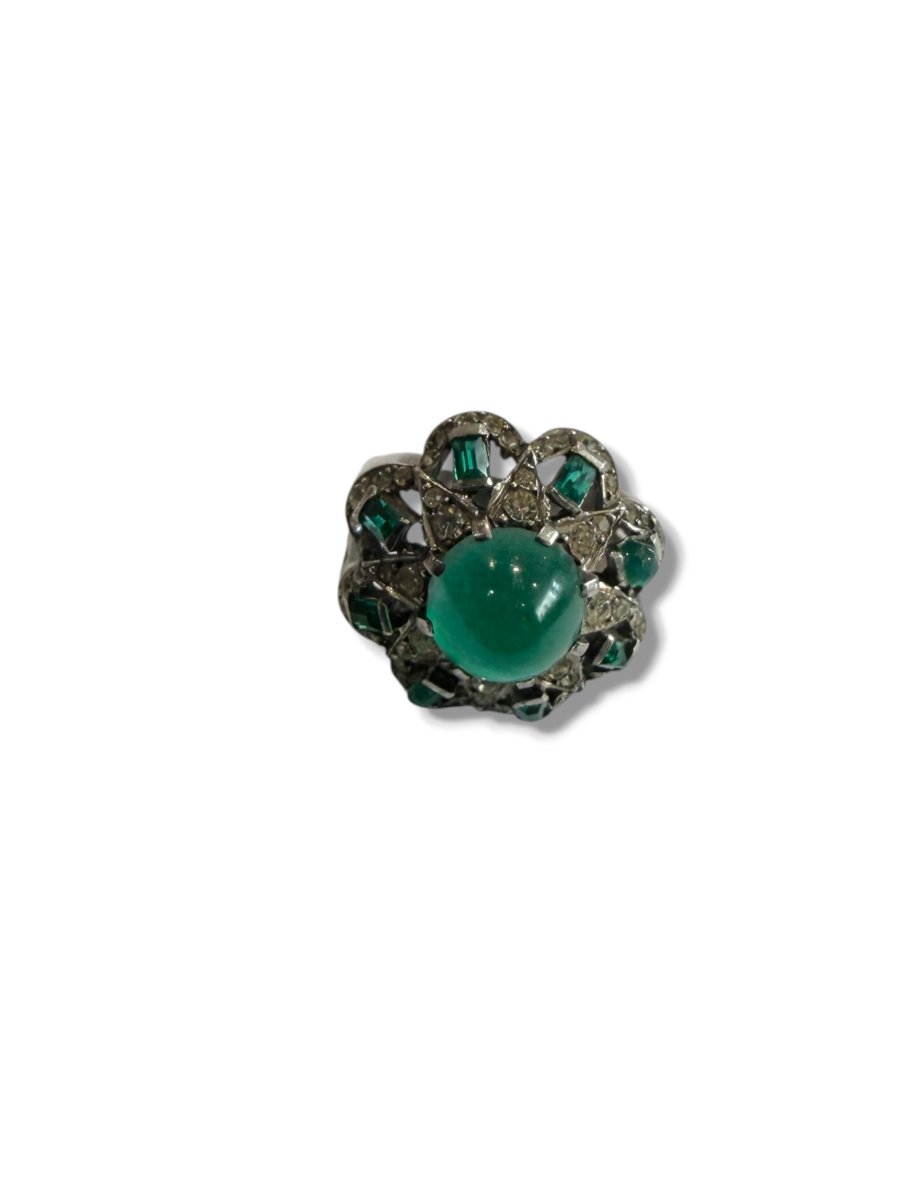 Bague art deco argent pierres vertes-photo-2