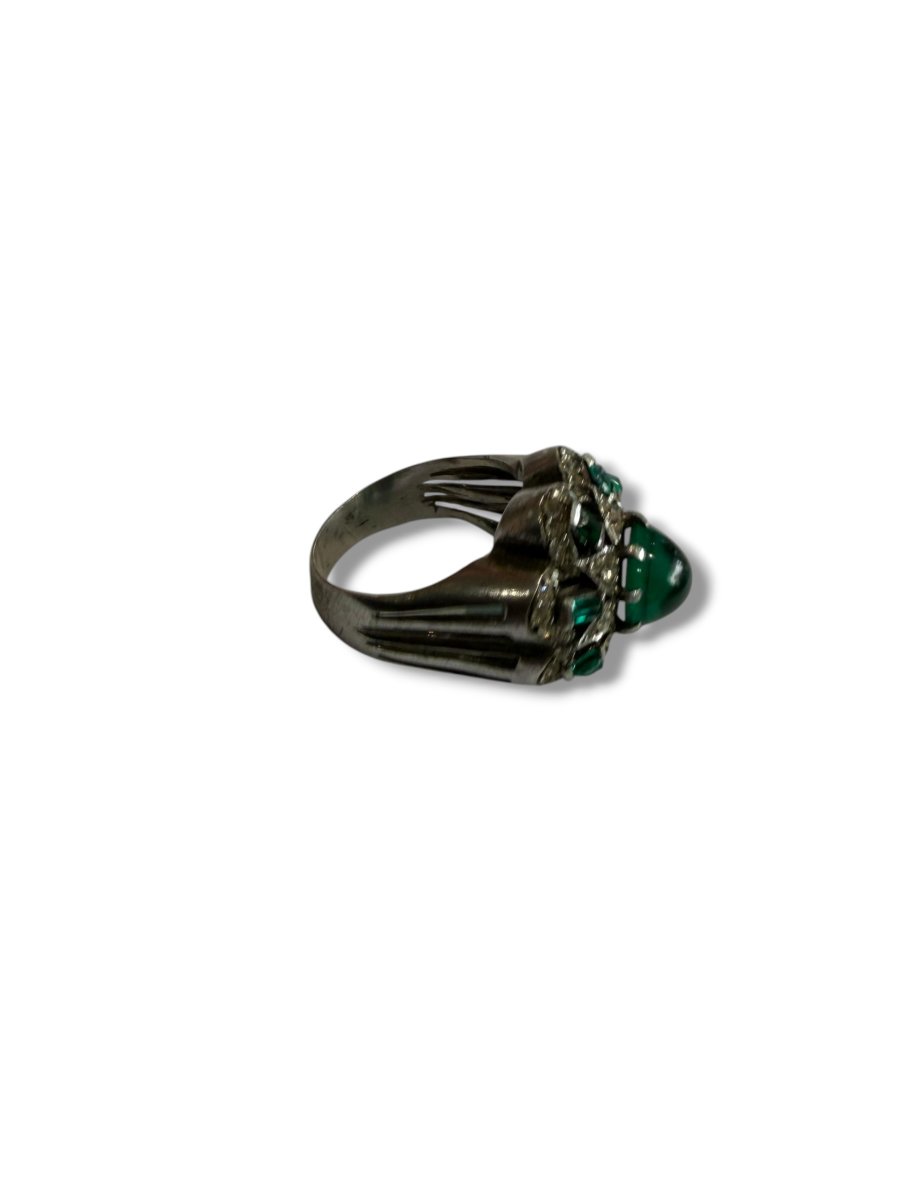 Bague art deco argent pierres vertes-photo-3