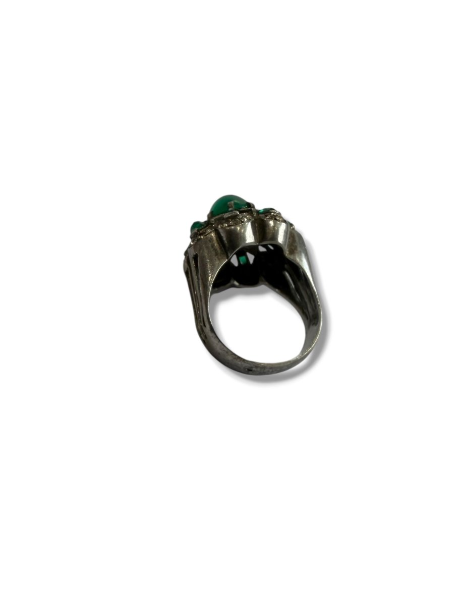 Bague art deco argent pierres vertes-photo-4
