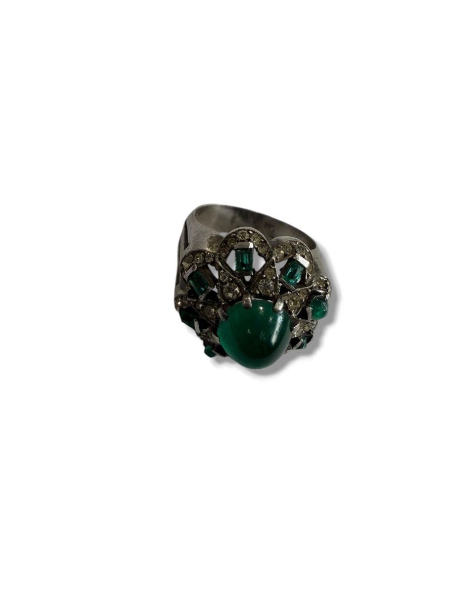 Bague art deco argent pierres vertes-photo-5