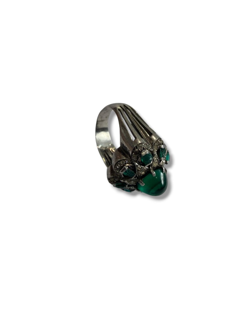 Bague art deco argent pierres vertes-photo-7