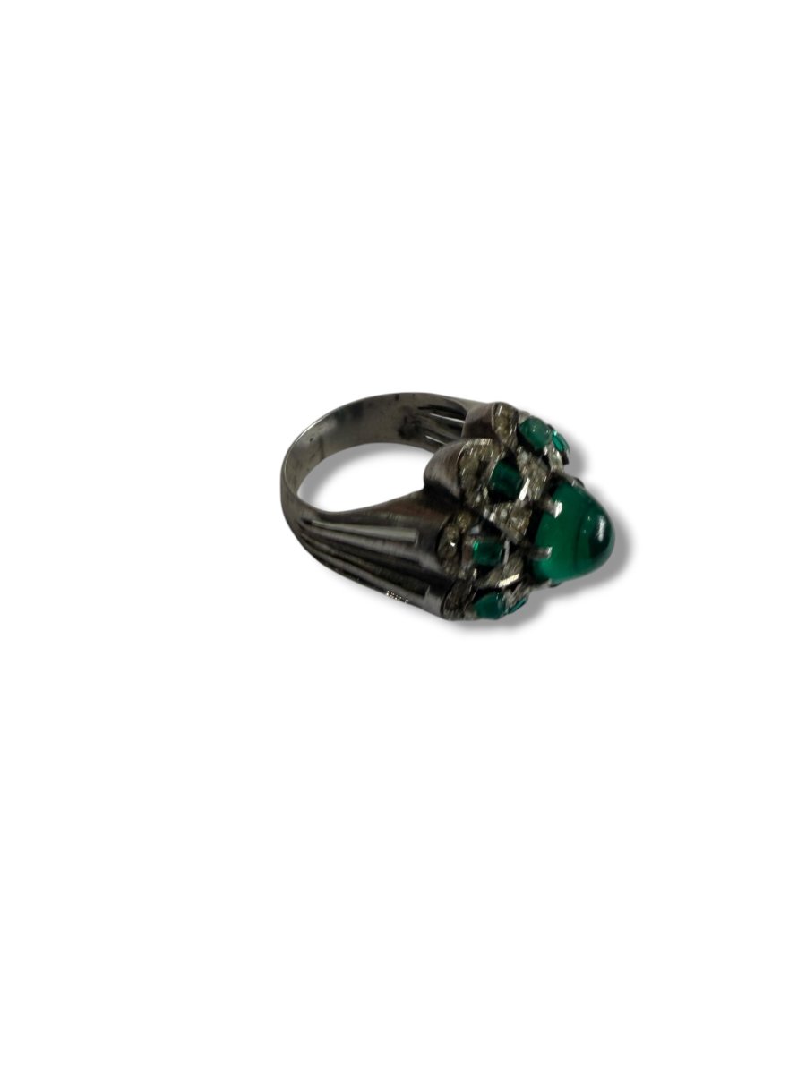 Bague art deco argent pierres vertes-photo-8