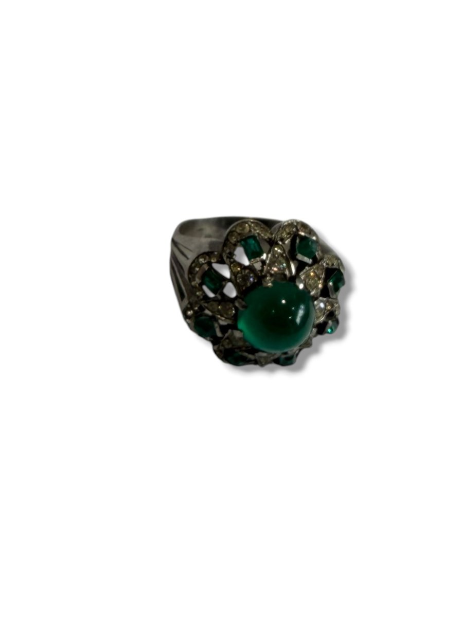 Bague art deco argent pierres vertes