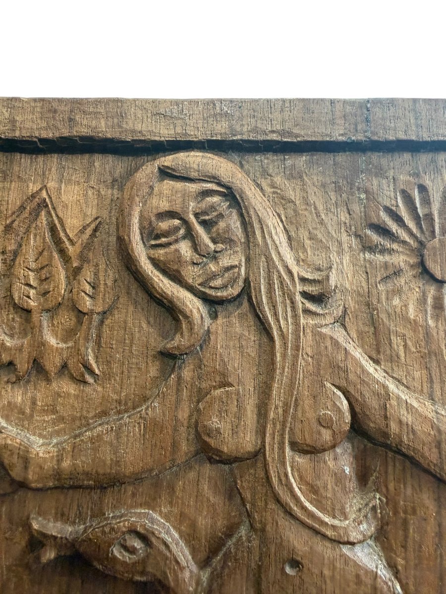 ART POPULAIRE Bas relief en bois Eve au Paradis-photo-4