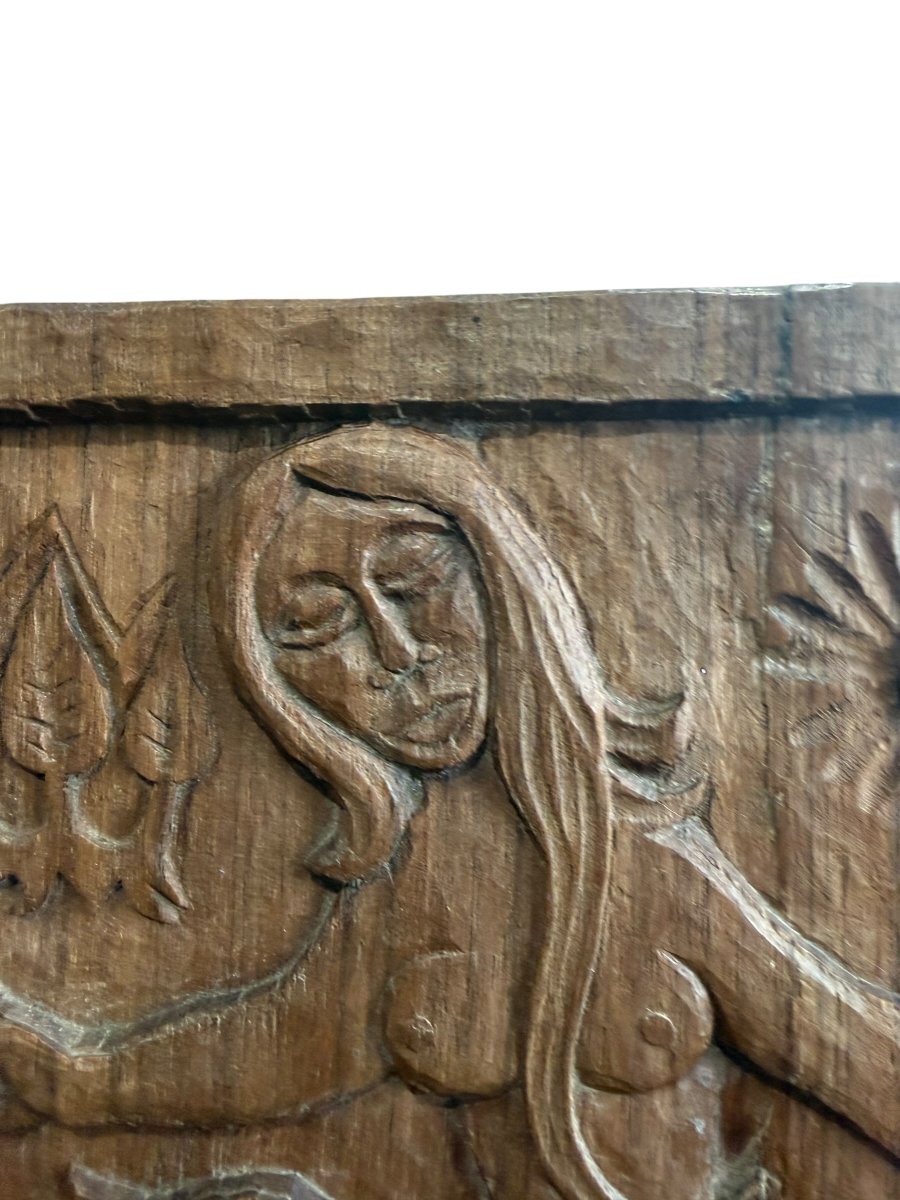 ART POPULAIRE Bas relief en bois Eve au Paradis-photo-2