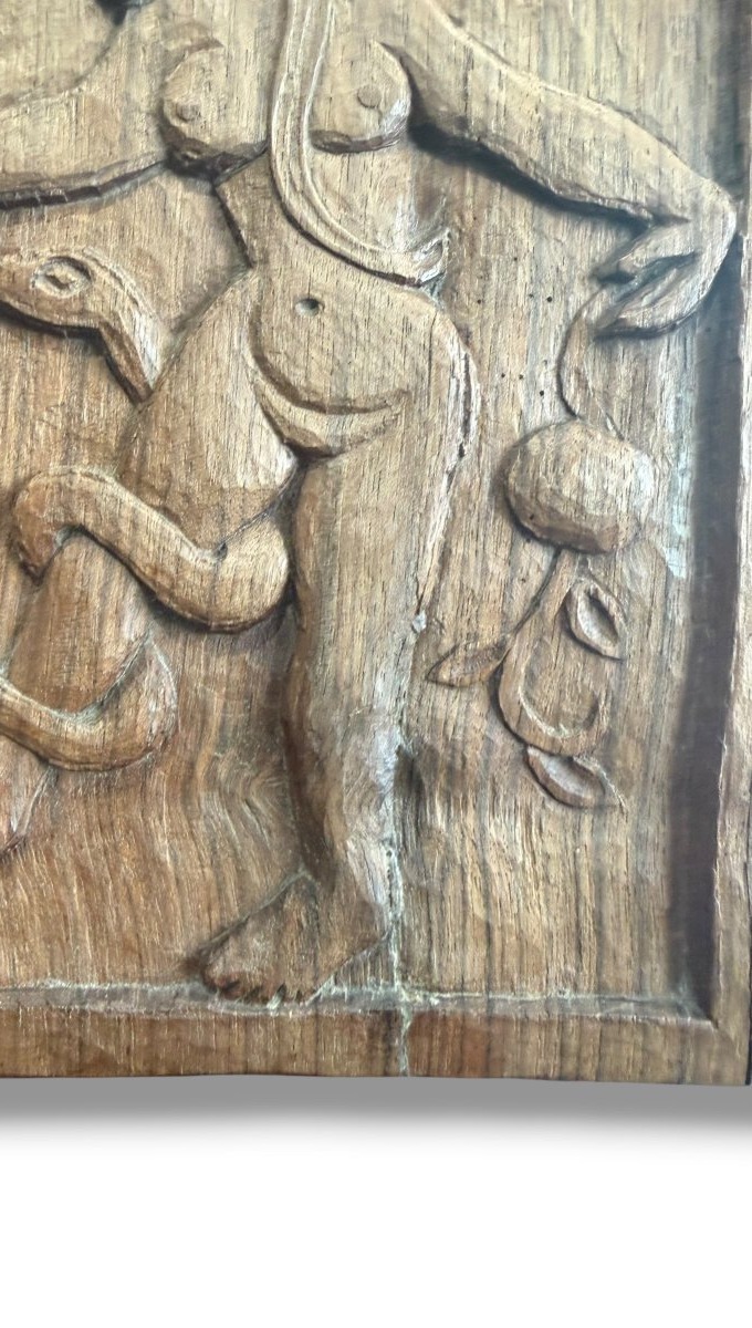 ART POPULAIRE Bas relief en bois Eve au Paradis-photo-6