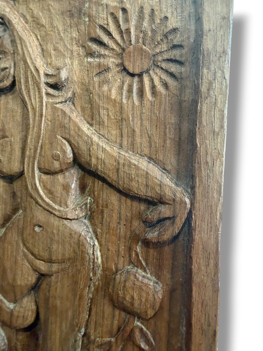 ART POPULAIRE Bas relief en bois Eve au Paradis-photo-7
