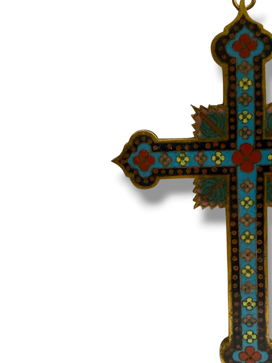 Cross Crucifix In Cloisonné Enamel Canton 19th Century-photo-3