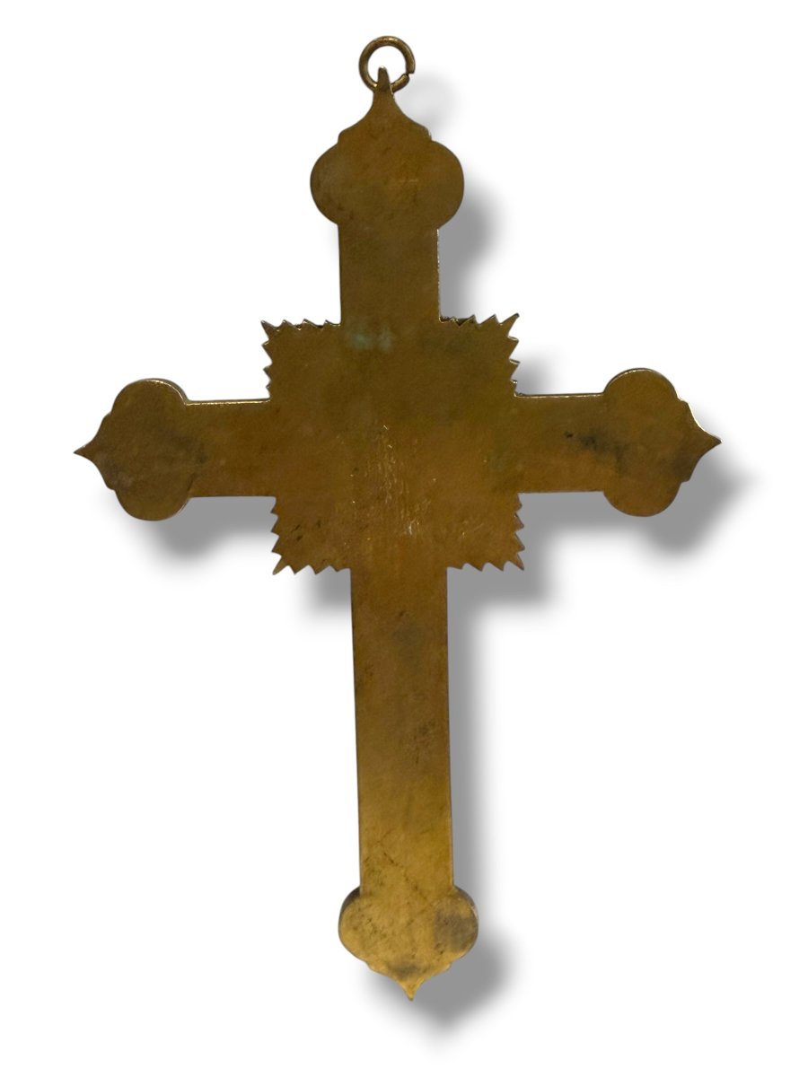 Cross Crucifix In Cloisonné Enamel Canton 19th Century-photo-5