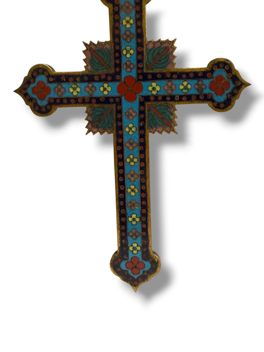 Cross Crucifix In Cloisonné Enamel Canton 19th Century-photo-6
