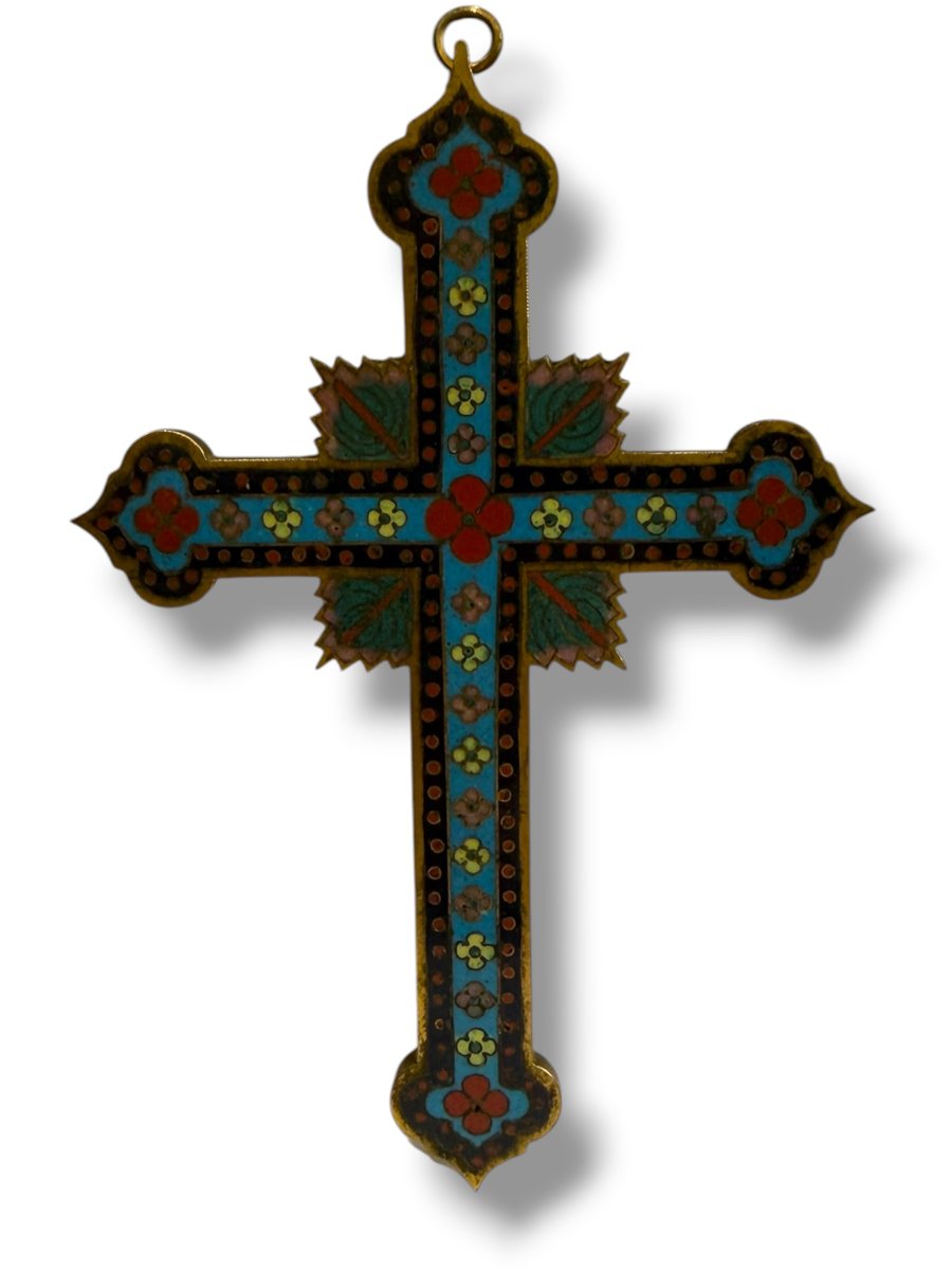Cross Crucifix In Cloisonné Enamel Canton 19th Century