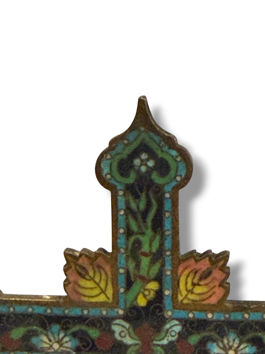 Cross Crucifix In Butterfly Cloisonné Enamel Canton 19th Century-photo-1