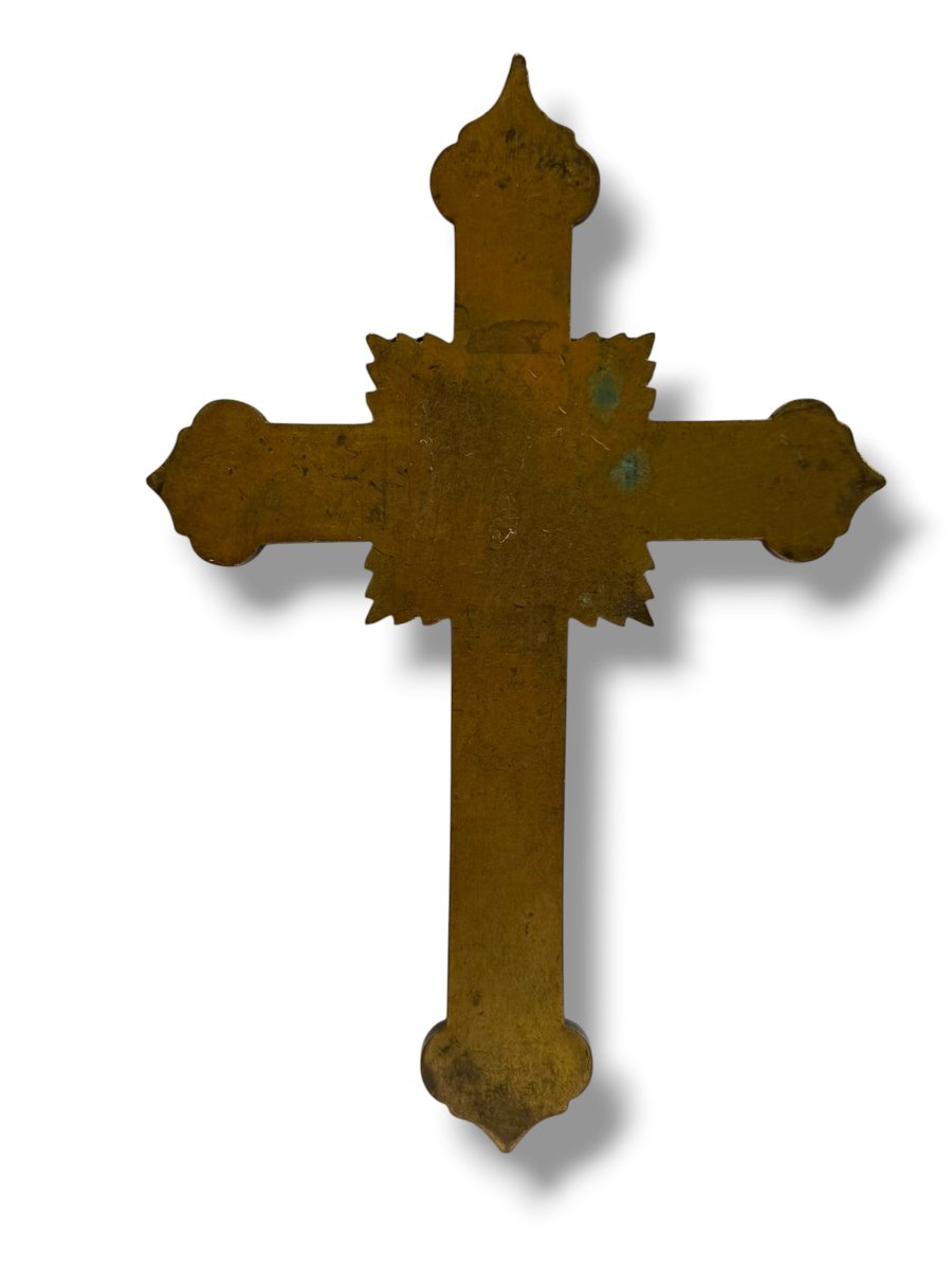 Cross Crucifix In Butterfly Cloisonné Enamel Canton 19th Century-photo-6