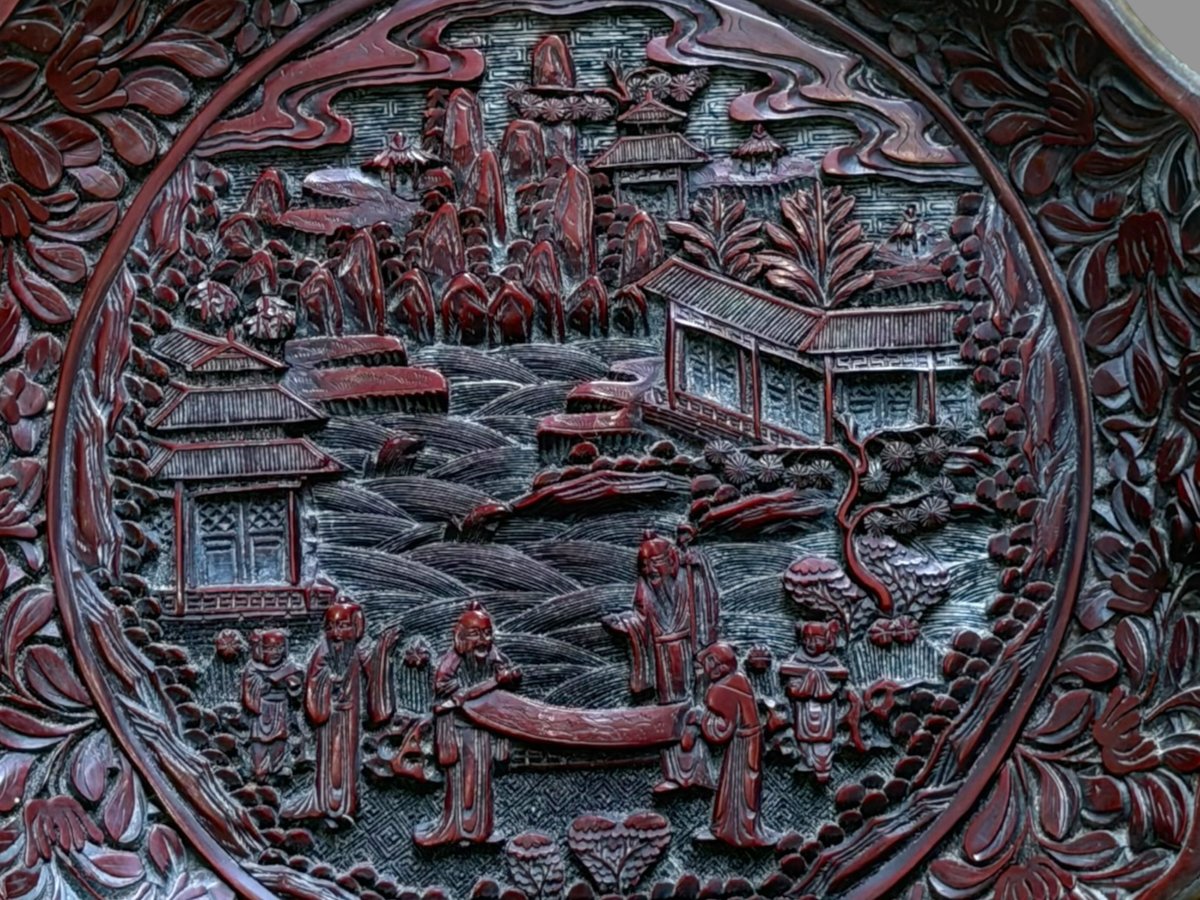 Pair Of Cinnabar Lacquer Floriform Dishes Qianlong Seal-photo-2