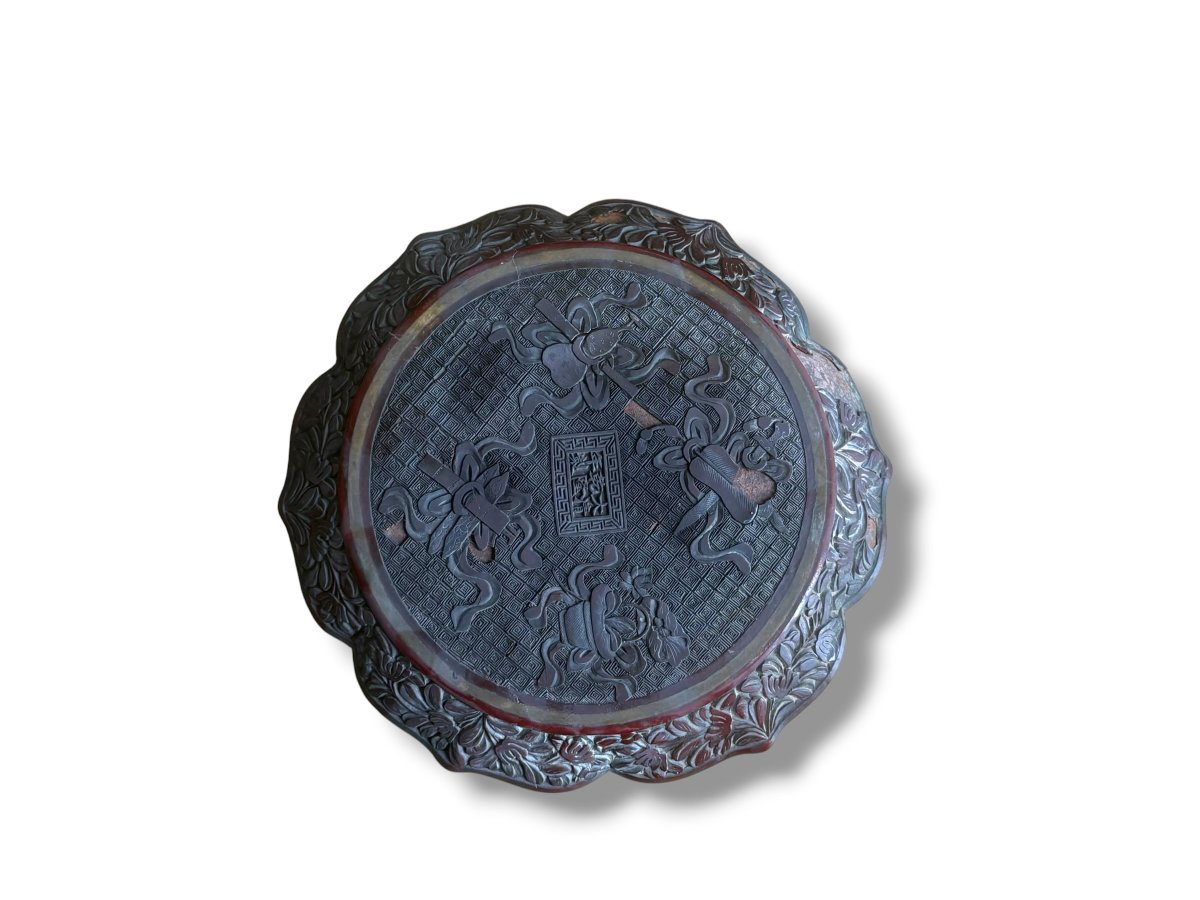 Pair Of Cinnabar Lacquer Floriform Dishes Qianlong Seal-photo-2