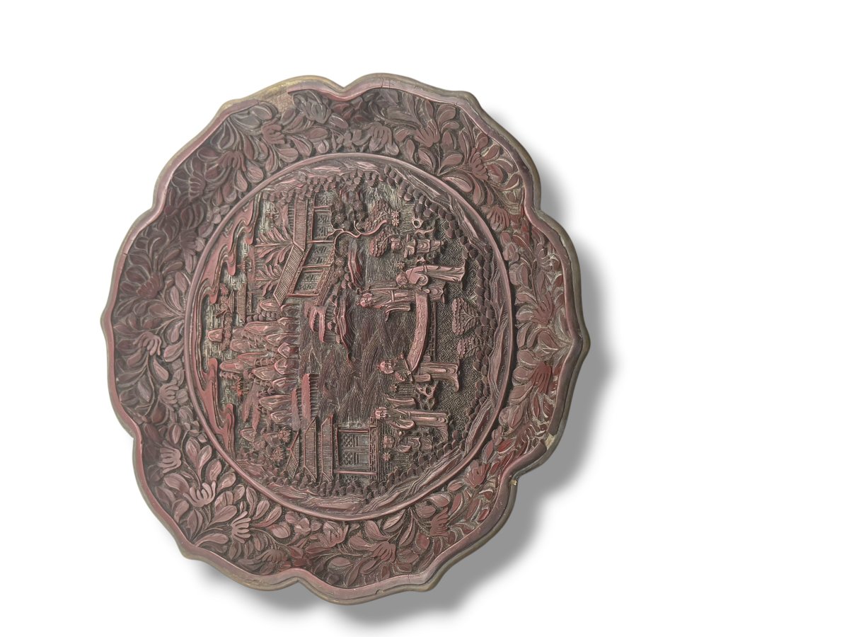 Pair Of Cinnabar Lacquer Floriform Dishes Qianlong Seal-photo-3