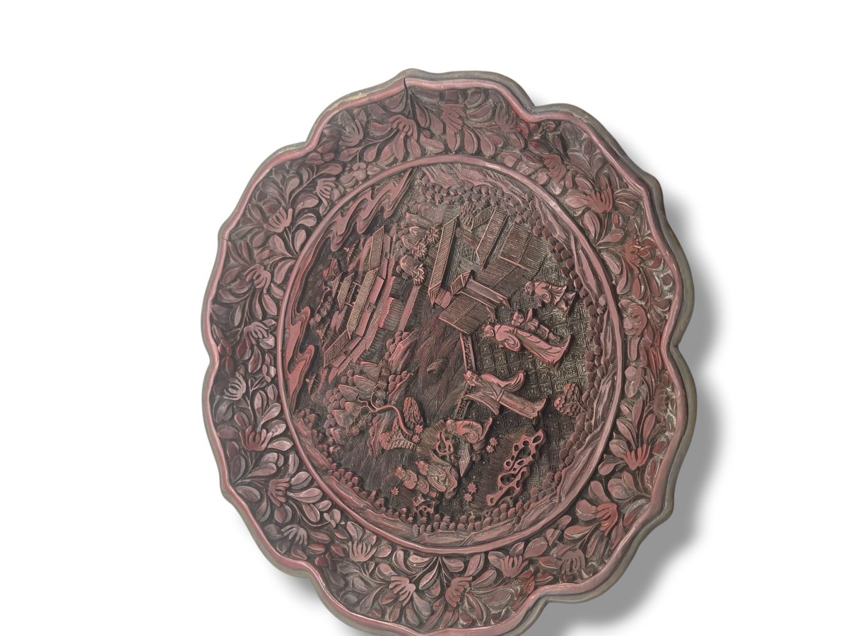 Pair Of Cinnabar Lacquer Floriform Dishes Qianlong Seal-photo-4